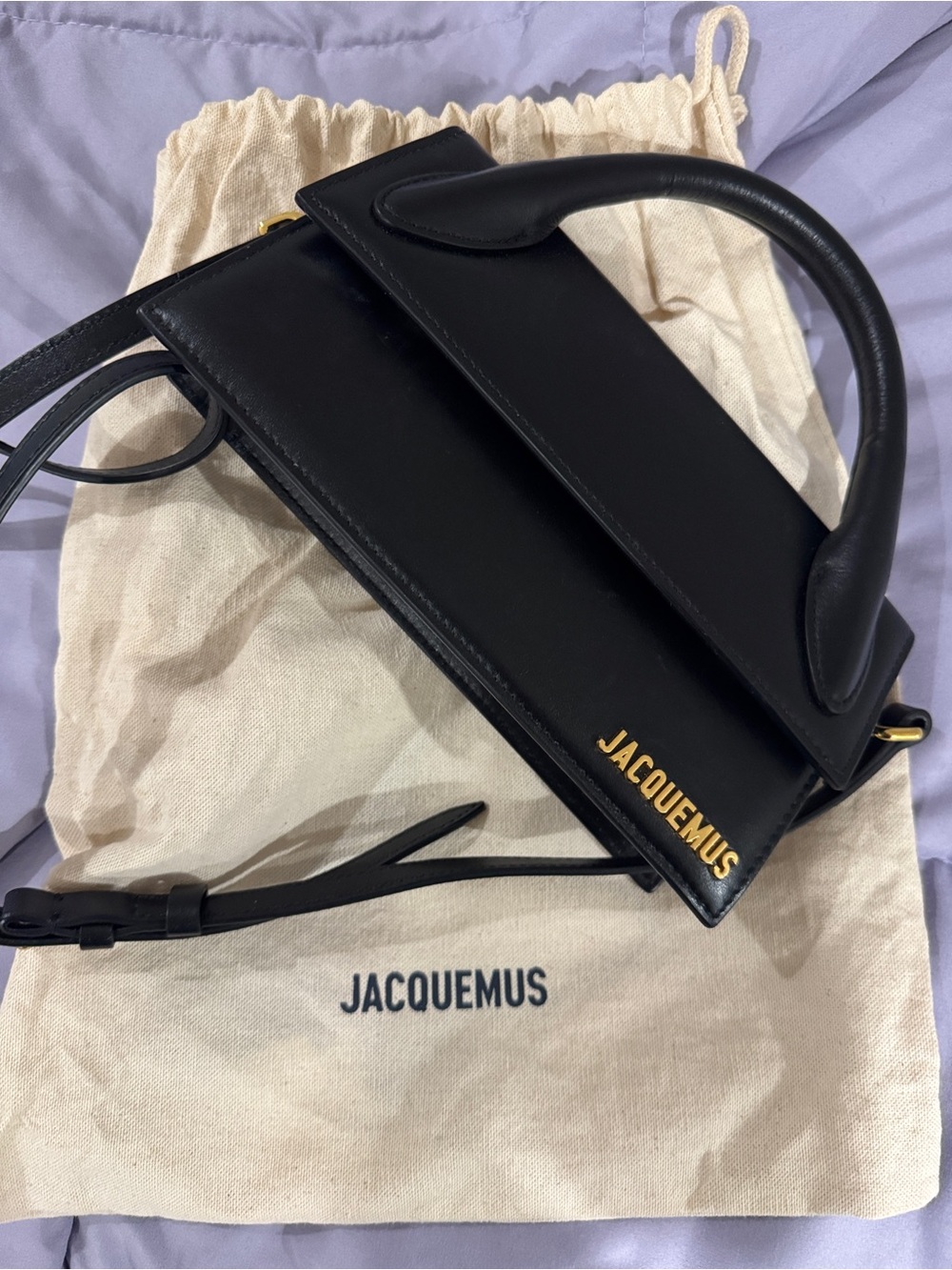 Jacquemus Black Le Chiquito long Top-Handle Bag with Gold Logo